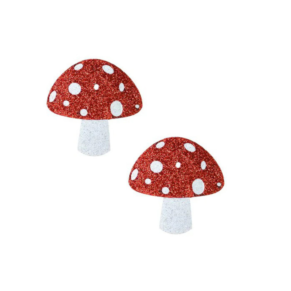 Neva Nude - Almost Emoji Sparkly Red Shroom Nipple Cover Pasties - Red
